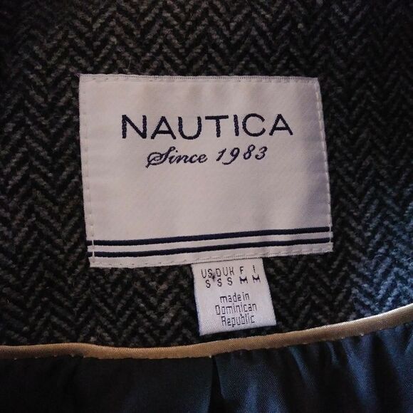 Nautica Grey Herringbone Wool Blend Zip Up Winter Coat - Picture 4 of 7